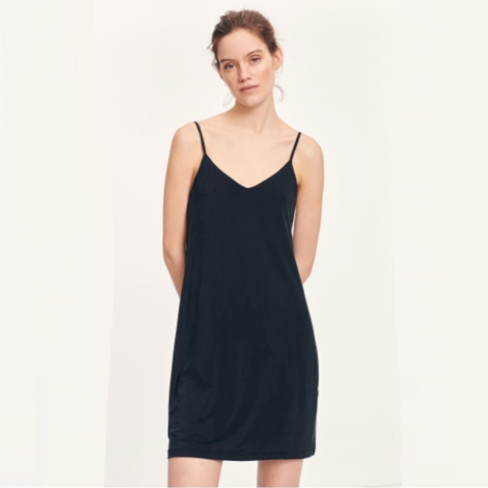 Samsoe Samsoe Semi Sheer Krista Mini Slip Dress Navy Blue Small Minimal Chic